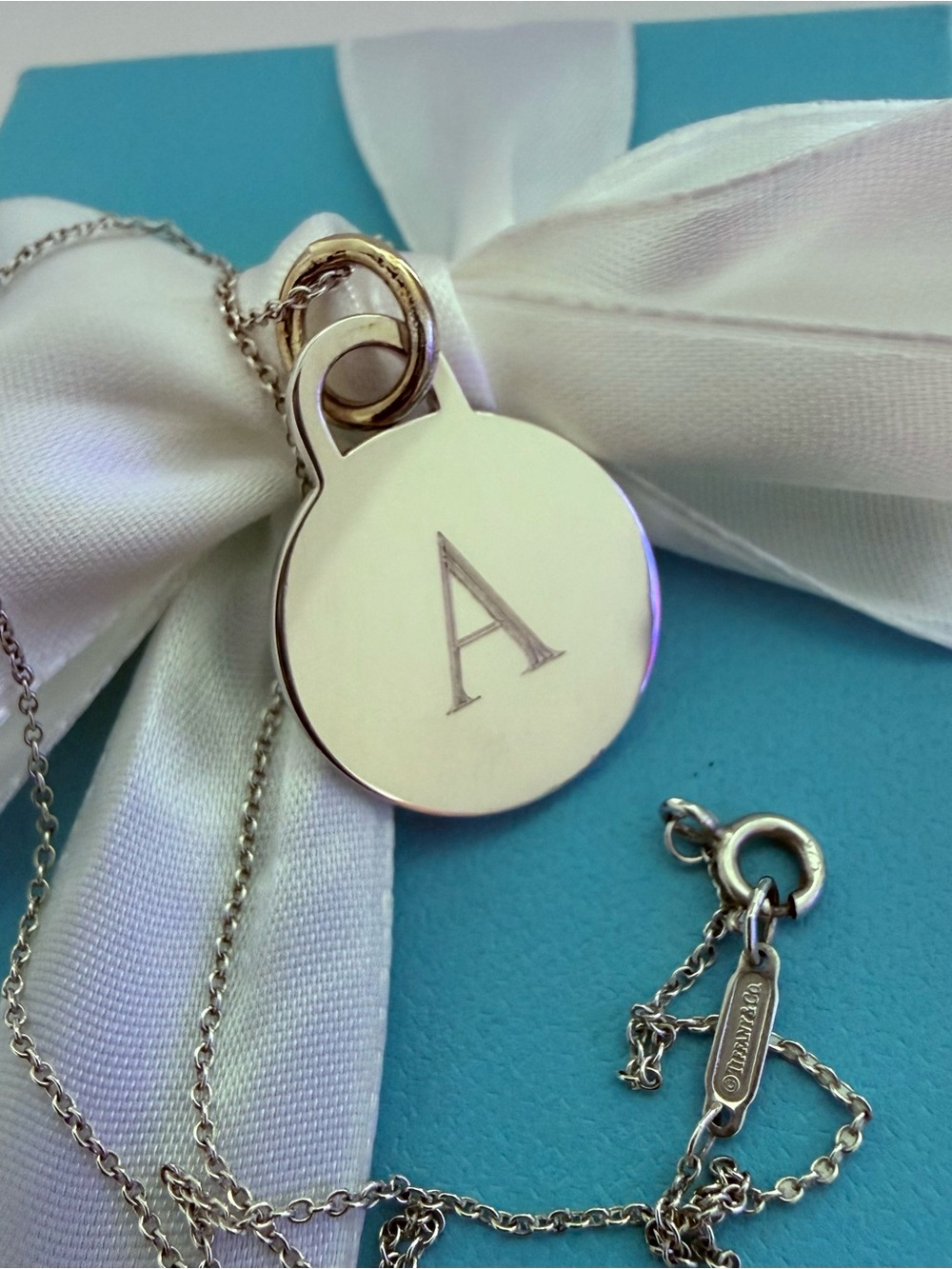 Tiffany & Co. Sterling Silver Initial A Disk Necklace
